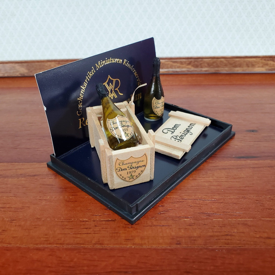 Dollhouse Champagne Bottles with Crate 1:12 Scale Miniatures by Reutter - Miniature Crush