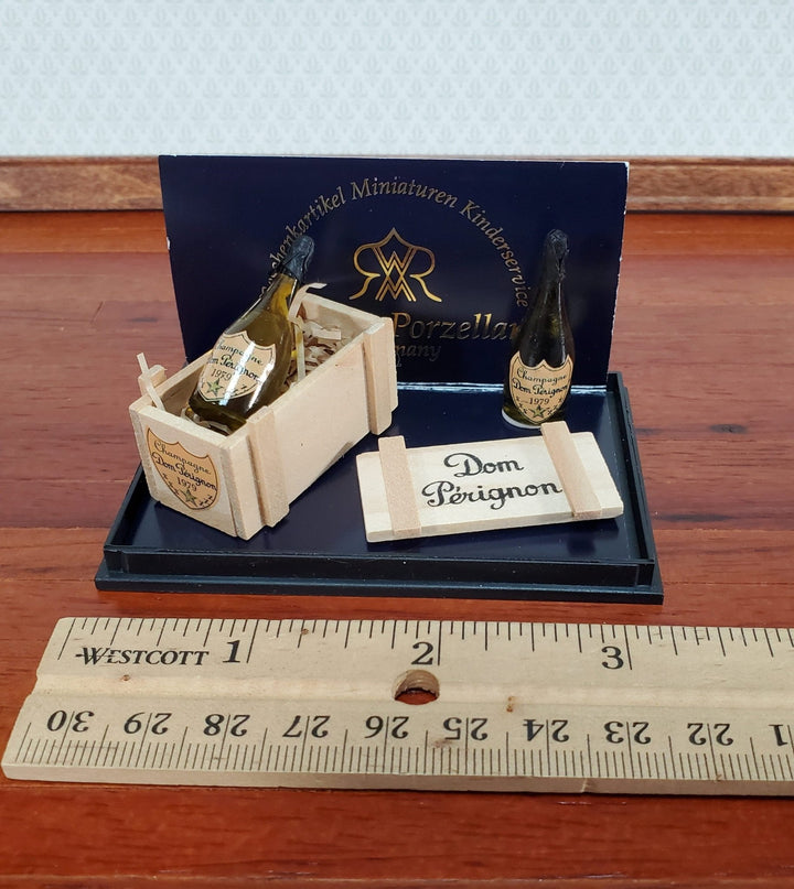 Dollhouse Champagne Bottles with Crate 1:12 Scale Miniatures by Reutter - Miniature Crush