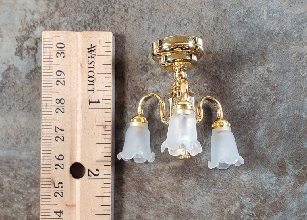 Dollhouse Chandelier Battery Ceiling Light 3 Arm Tulip 1:12 Scale Miniature - Miniature Crush