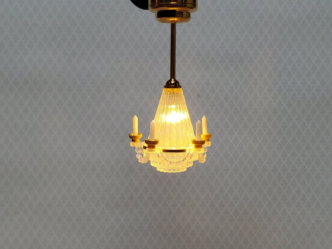 Dollhouse Chandelier Ceiling Light with Candles Battery Operated 1:12 Scale Miniature - Miniature Crush