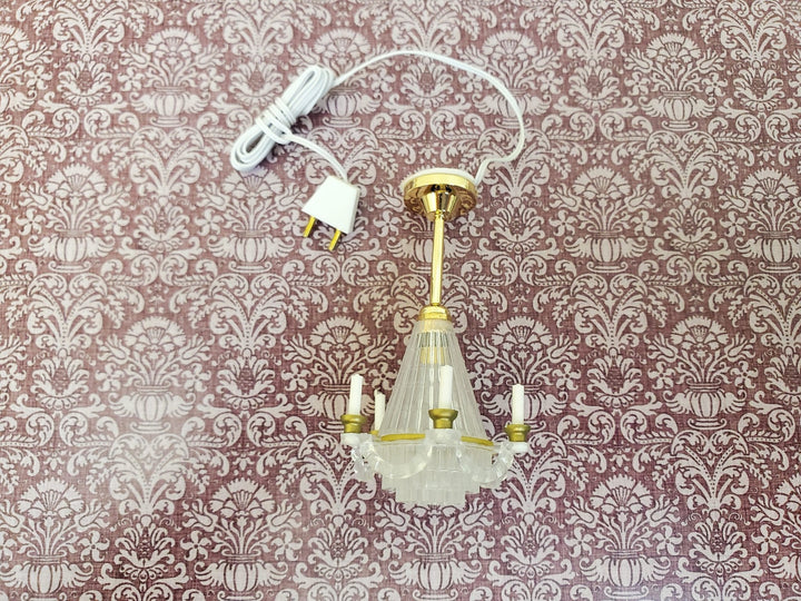 Dollhouse Chandelier Electric 12 Volt with Plug 1:12 Scale Miniature - Miniature Crush