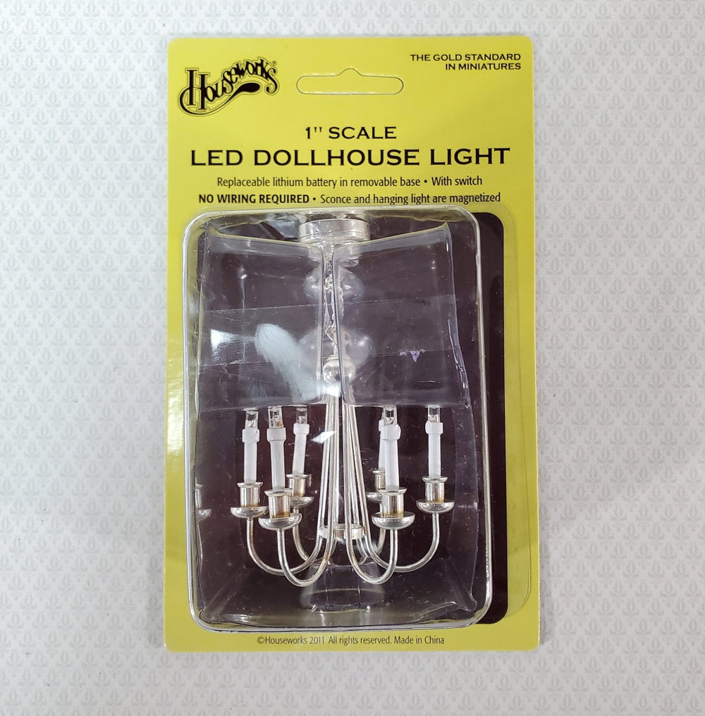 Dollhouse Chandelier LED Battery Silver 6 Arm Light 1:12 Scale Miniature Houseworks - Miniature Crush