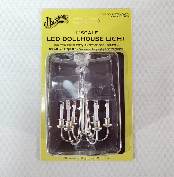 Dollhouse Chandelier LED Battery Silver 6 Arm Light 1:12 Scale Miniature Houseworks - Miniature Crush