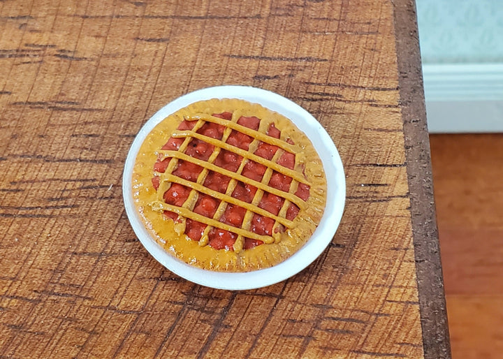 Dollhouse Cherry Pie on Plate 1:12 Scale Miniature Kitchen Food Bakery - Miniature Crush