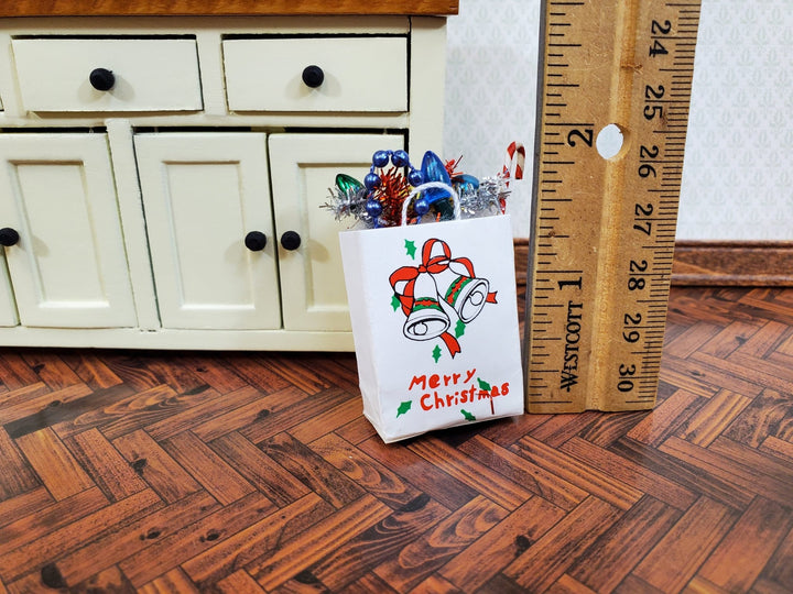 Dollhouse Christmas Holiday Shopping Bag Holly Bells 1:12 Scale Miniature Accessories - Miniature Crush