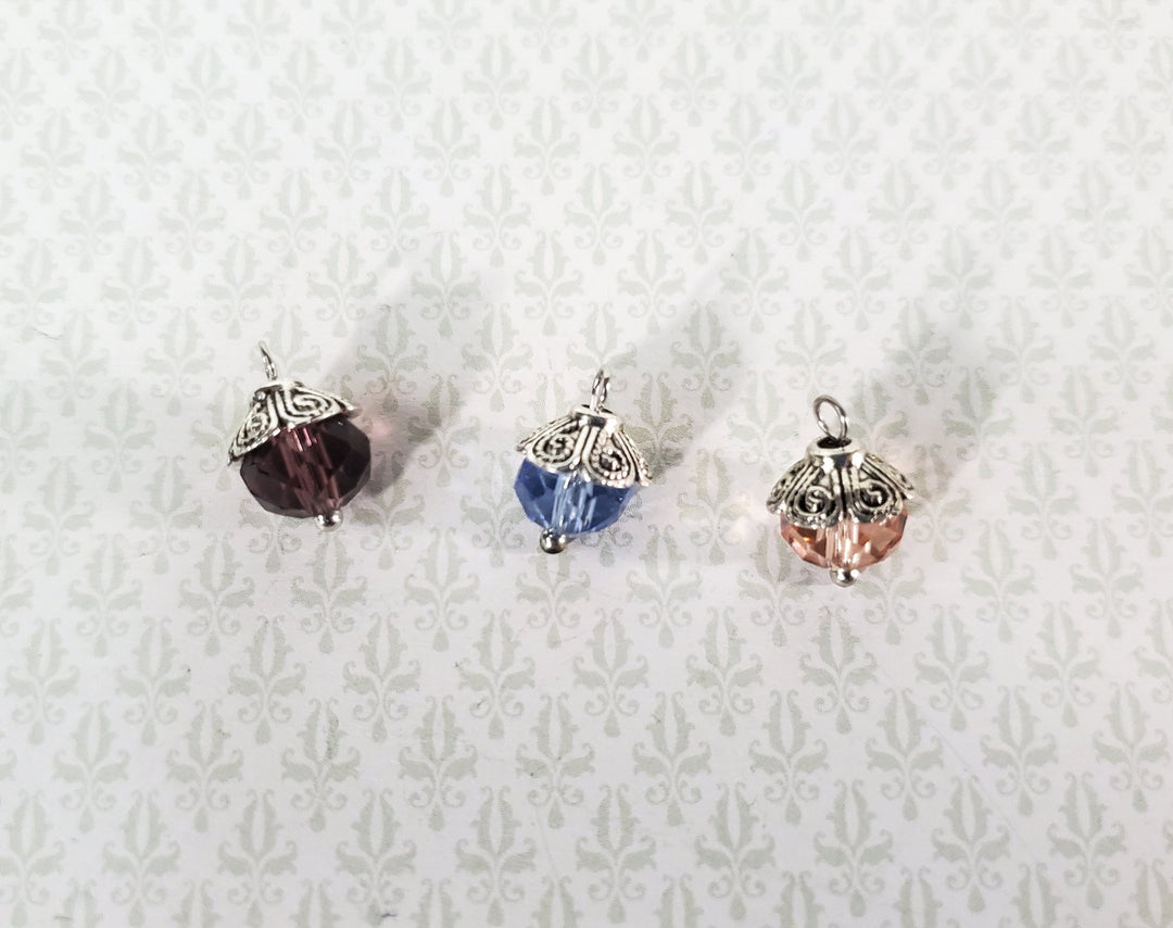 Dollhouse Christmas Ornaments Set of 3 Tiny Crystal Bulbs Decorating 1:12 Scale Miniatures Handmade - Miniature Crush