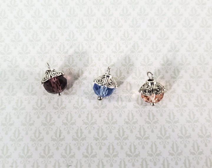 Dollhouse Christmas Ornaments Set of 3 Tiny Crystal Bulbs Decorating 1:12 Scale Miniatures Handmade - Miniature Crush