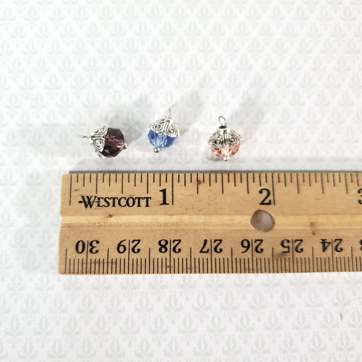 Dollhouse Christmas Ornaments Set of 3 Tiny Crystal Bulbs Decorating 1:12 Scale Miniatures Handmade - Miniature Crush