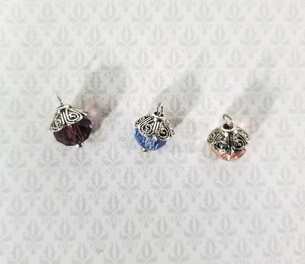 Dollhouse Christmas Ornaments Set of 3 Tiny Crystal Bulbs Decorating 1:12 Scale Miniatures Handmade - Miniature Crush