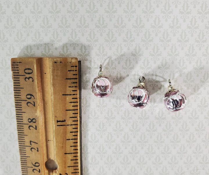 Dollhouse Christmas Ornaments Set of 3 Tiny Pink Bulbs Decorating 1:12 Scale Miniatures Handmade - Miniature Crush