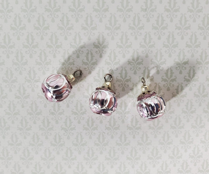 Dollhouse Christmas Ornaments Set of 3 Tiny Pink Bulbs Decorating 1:12 Scale Miniatures Handmade - Miniature Crush