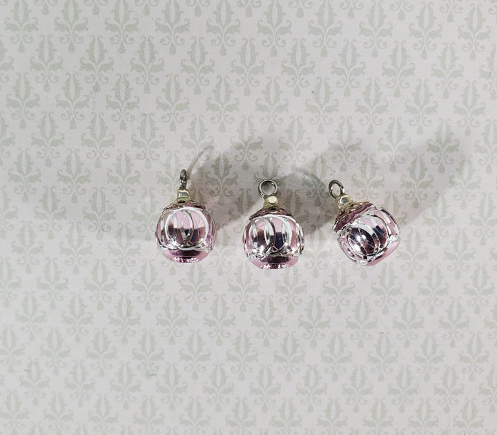 Dollhouse Christmas Ornaments Set of 3 Tiny Pink Bulbs Decorating 1:12 Scale Miniatures Handmade - Miniature Crush