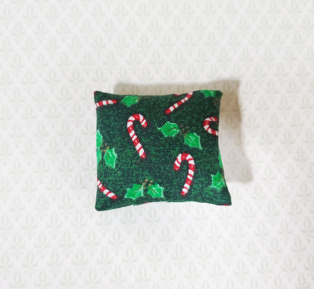Dollhouse Christmas Pillow Green Candy Cane Handmade 1:12 Scale Miniature 1 1/2" - Miniature Crush