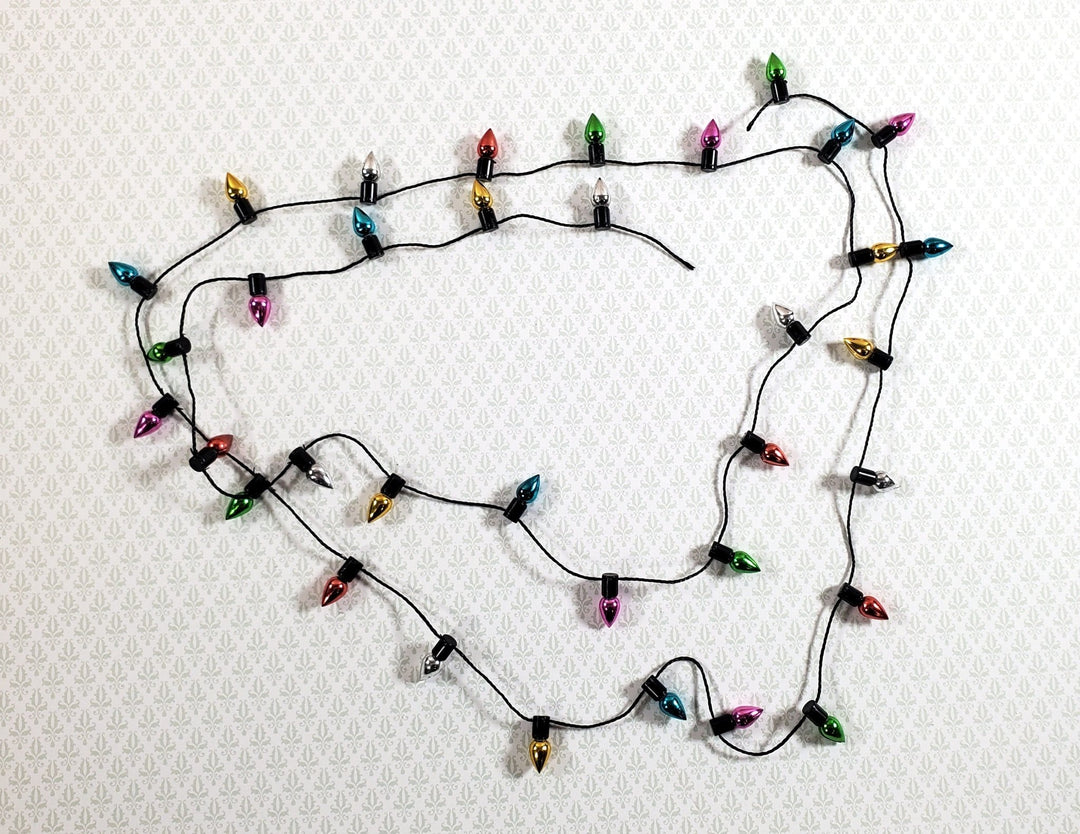 Dollhouse Christmas Tree Lights String Multi Colored Black String Holiday Miniatures - Miniature Crush