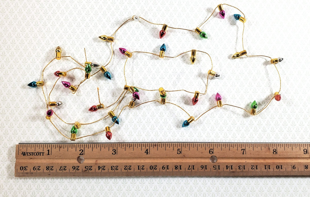 Dollhouse Christmas Tree Lights String Multi Colored Gold String Holiday Miniatures - Miniature Crush