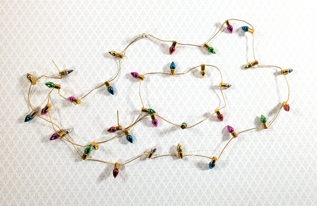 Dollhouse Christmas Tree Lights String Multi Colored Gold String Holiday Miniatures - Miniature Crush