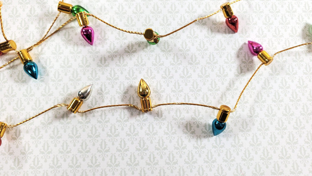 Dollhouse Christmas Tree Lights String Multi Colored Gold String Holiday Miniatures - Miniature Crush
