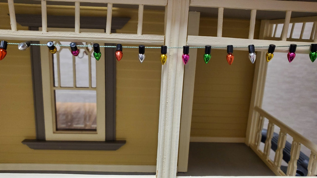 Dollhouse Christmas Tree Lights String Multi Colored Green String Holiday Miniatures - Miniature Crush