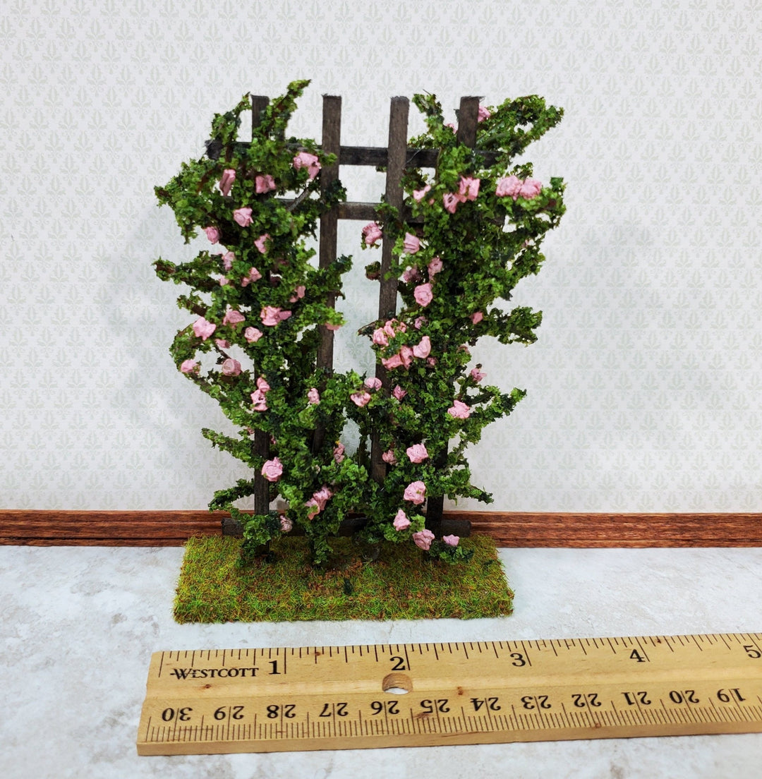 Dollhouse Climbing Roses on Trellis Pink Flowering Shrub 1:12 Scale Miniature - Miniature Crush