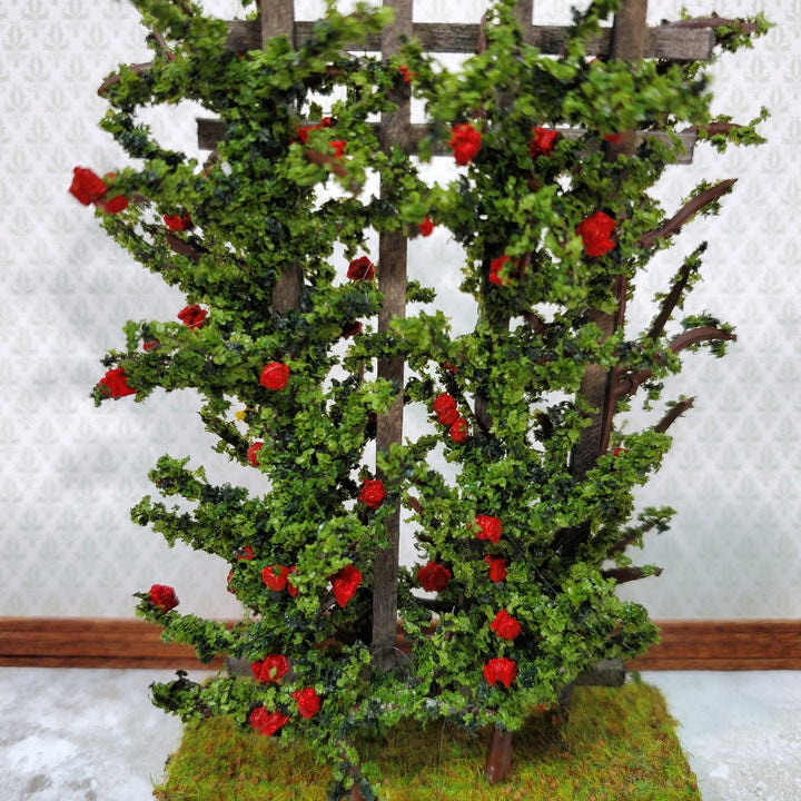 Dollhouse Climbing Roses on Trellis Red Flowering Shrub 1:12 Scale Miniature - Miniature Crush
