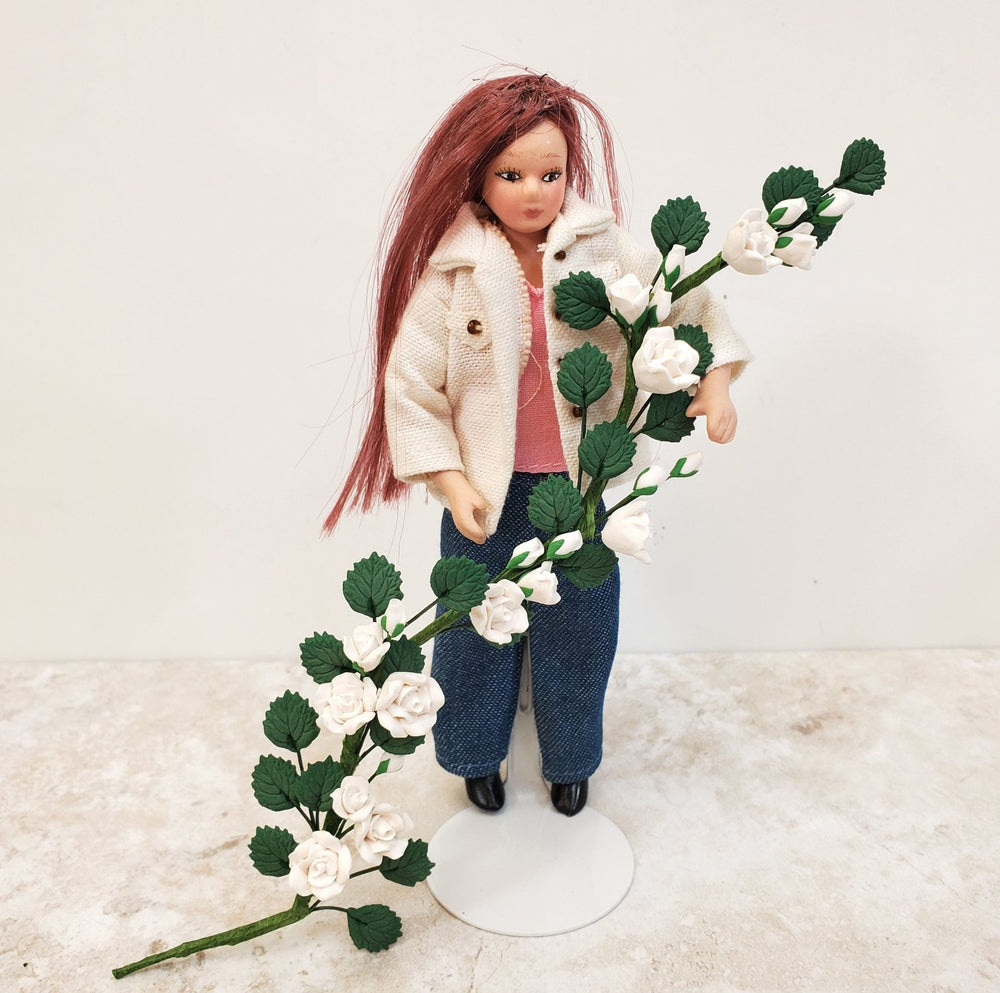 Dollhouse Climbing White Roses Bendable 7" Clay Miniature Flowers Garden - Miniature Crush