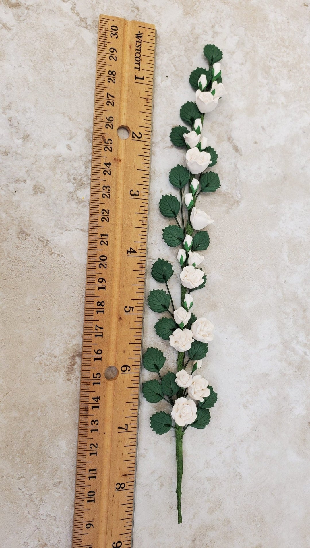 Dollhouse Climbing White Roses Bendable 7" Clay Miniature Flowers Garden - Miniature Crush