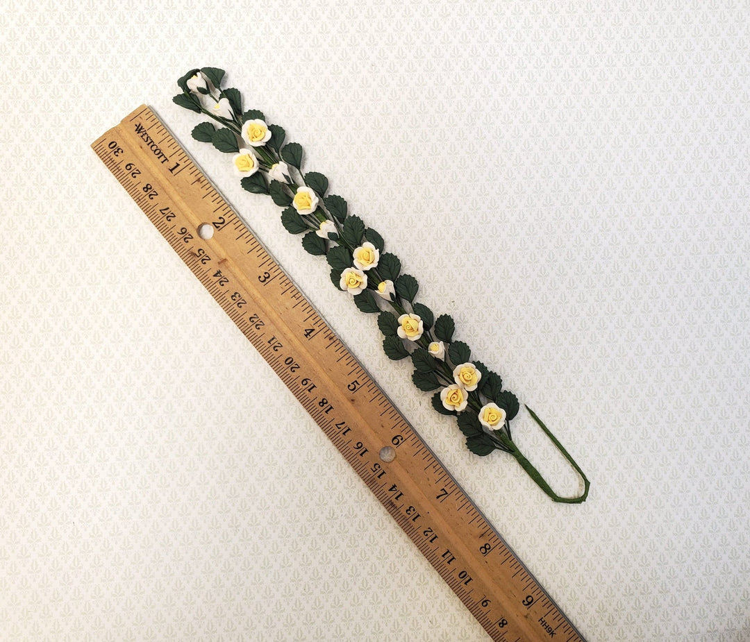 Dollhouse Climbing White & Yellow Roses Bendable 7" Clay Miniature Flowers Garden - Miniature Crush