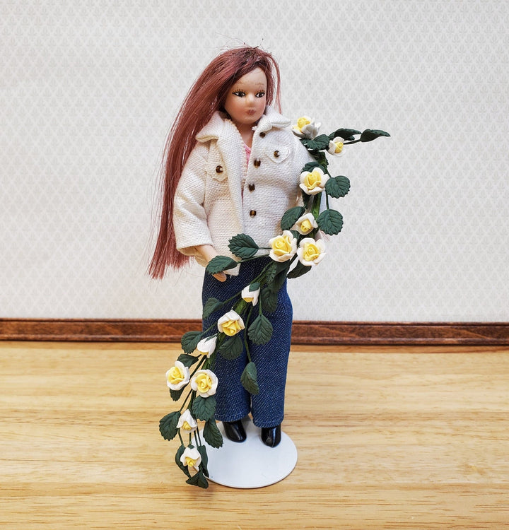 Dollhouse Climbing White & Yellow Roses Bendable 7" Clay Miniature Flowers Garden - Miniature Crush