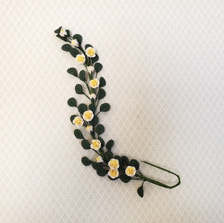 Dollhouse Climbing White & Yellow Roses Bendable 7" Clay Miniature Flowers Garden - Miniature Crush