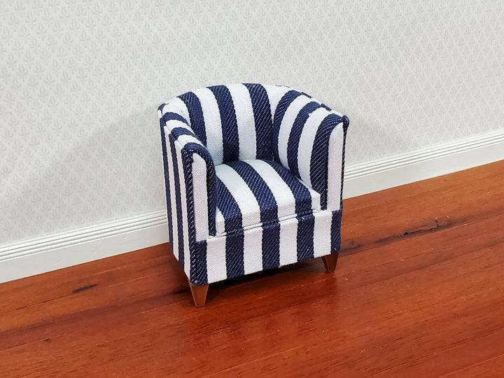 Dollhouse Club Chair Navy & White Wide Striped Modern Style 1:12 Scale Miniature Furniture - Miniature Crush