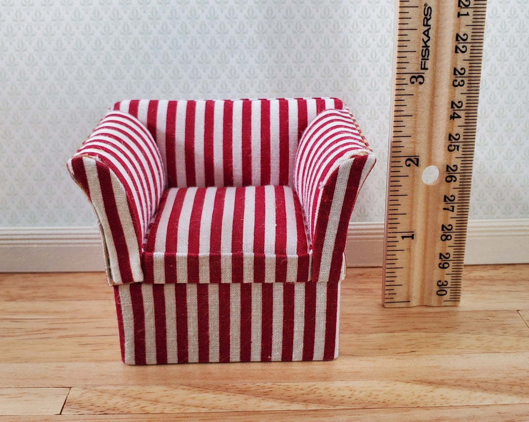 Dollhouse Club Chair Red & White Wide Striped Modern Style 1:12 Scale Miniature Furniture - Miniature Crush