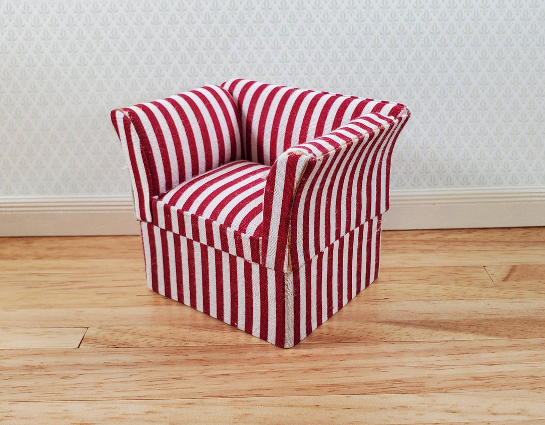 Dollhouse Club Chair Red & White Wide Striped Modern Style 1:12 Scale Miniature Furniture - Miniature Crush