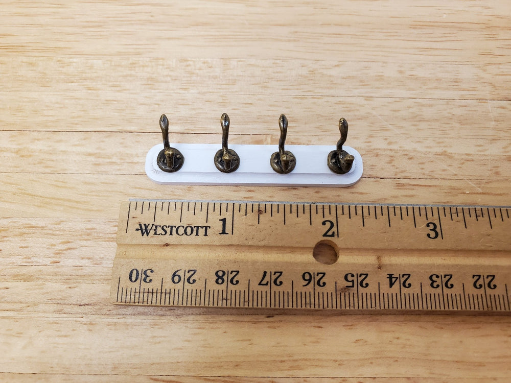 Dollhouse Coat Hooks Wall Rack White Wood 1:12 Scale Miniature Metal Hooks - Miniature Crush