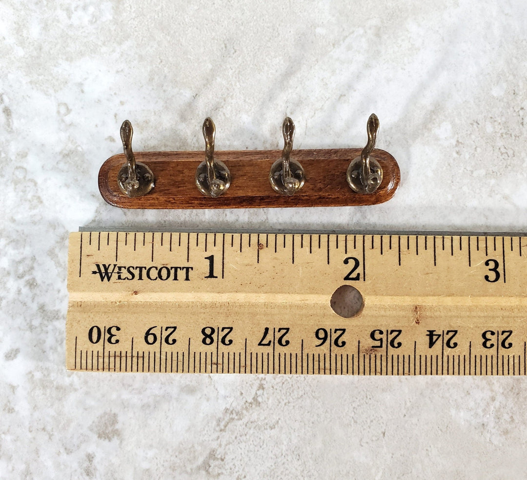 Dollhouse Coat Hooks Wall Rack Wood and Metal 1:12 Scale Miniature Antique Brass Finish - Miniature Crush