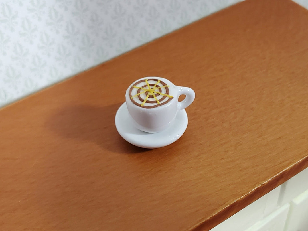 Dollhouse Coffee Mocha Latte Large White Ceramic with Saucer 1:12 Scale Miniature Food - Miniature Crush