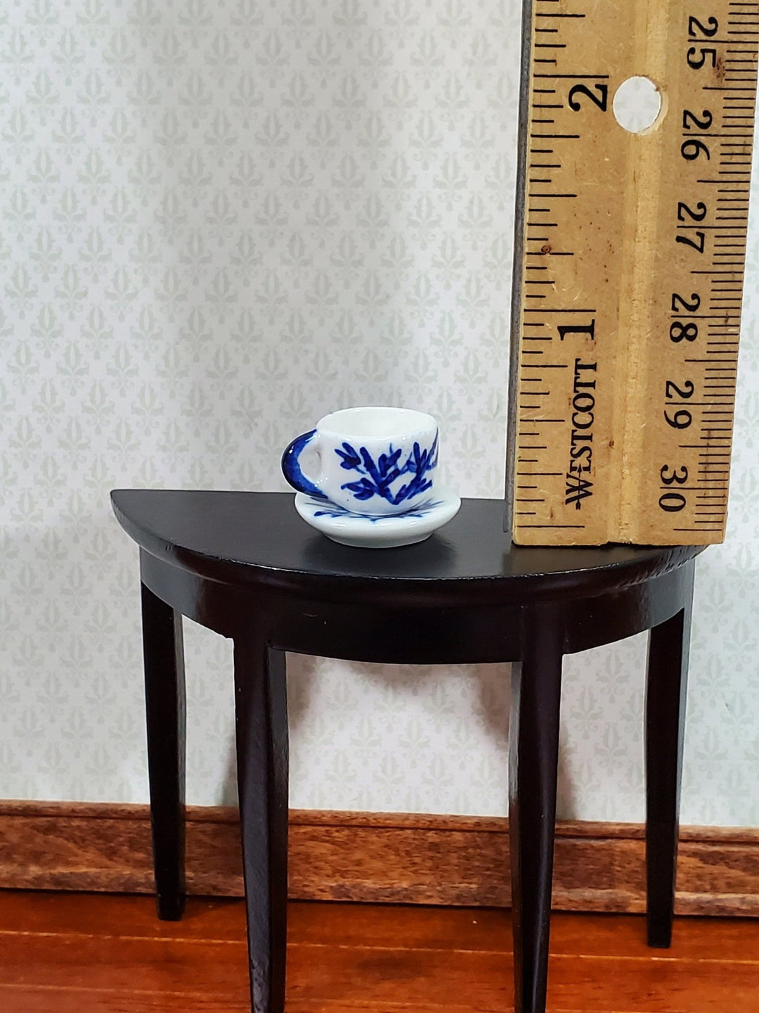 Dollhouse Coffee Mug Cup with Saucer Blue & White 1:6 Scale Miniature Kitchen Dishes - Miniature Crush