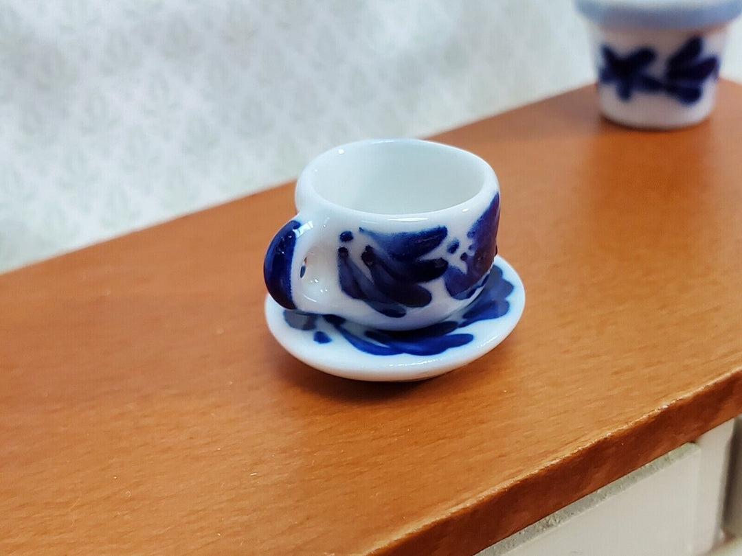 Dollhouse Coffee Mug with Saucer Blue & White LARGE 1:6 Scale Miniature Kitchen - Miniature Crush