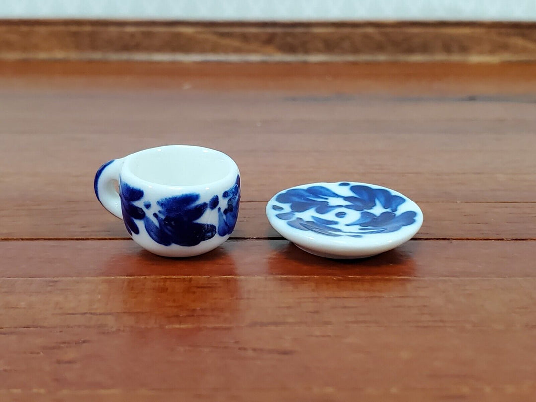Dollhouse Coffee Mug with Saucer Blue & White LARGE 1:6 Scale Miniature Kitchen - Miniature Crush