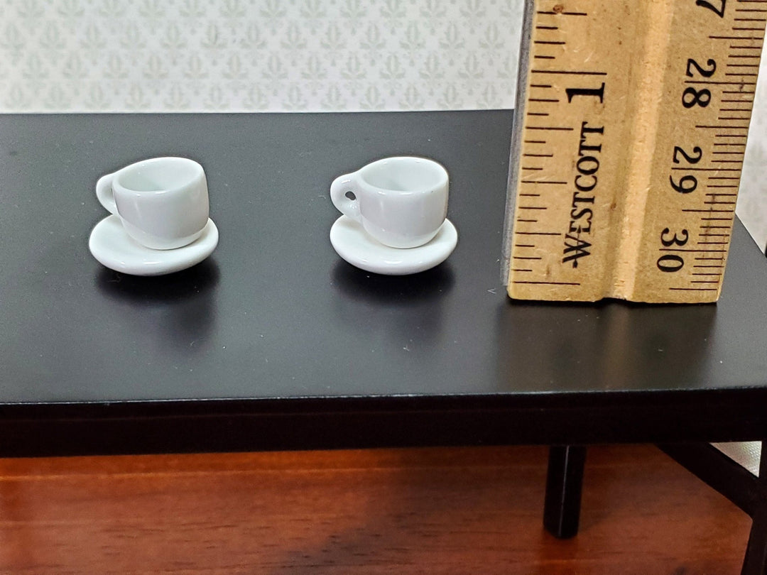 Dollhouse Coffee Mugs Cups with Saucers WHITE 1:12 Scale Miniature Kitchen Dishes - Miniature Crush