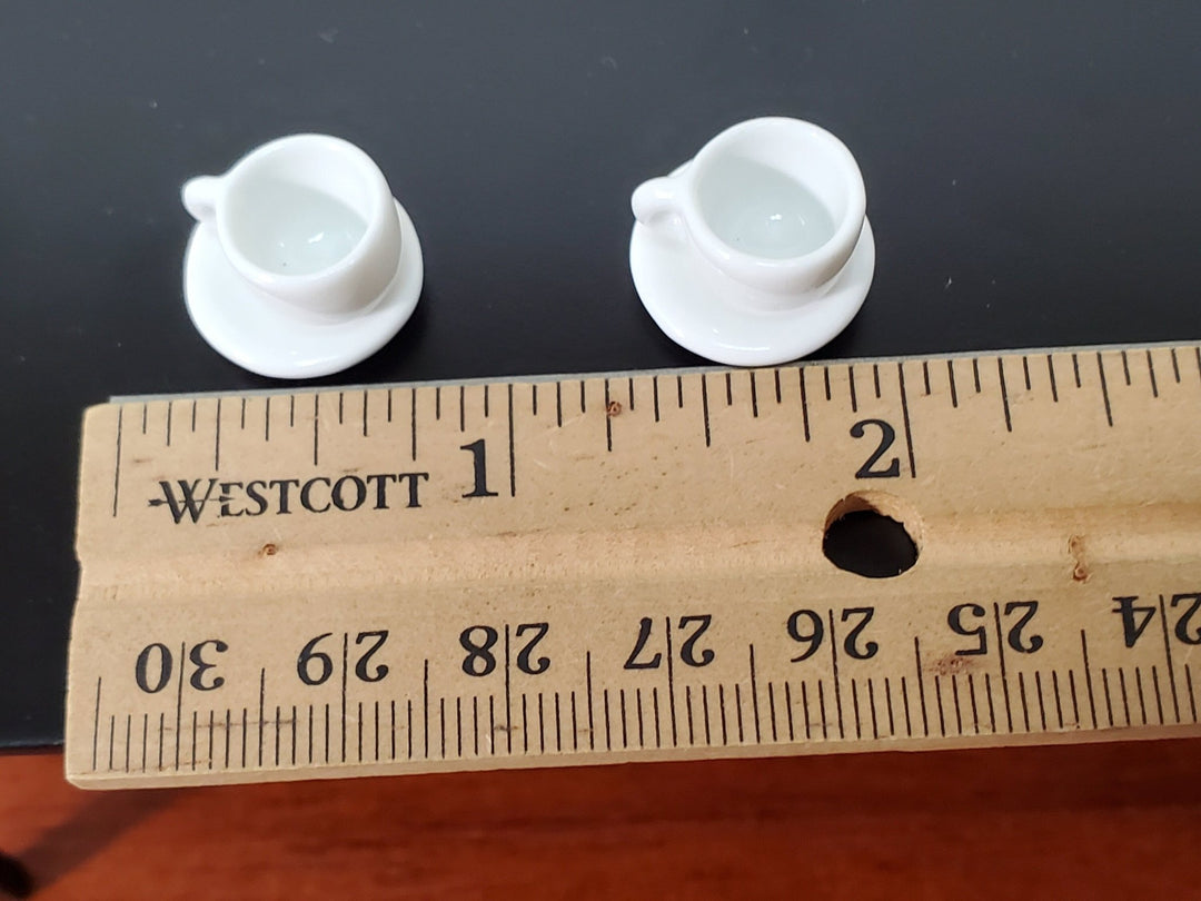 Dollhouse Coffee Mugs Cups with Saucers WHITE 1:12 Scale Miniature Kitchen Dishes - Miniature Crush