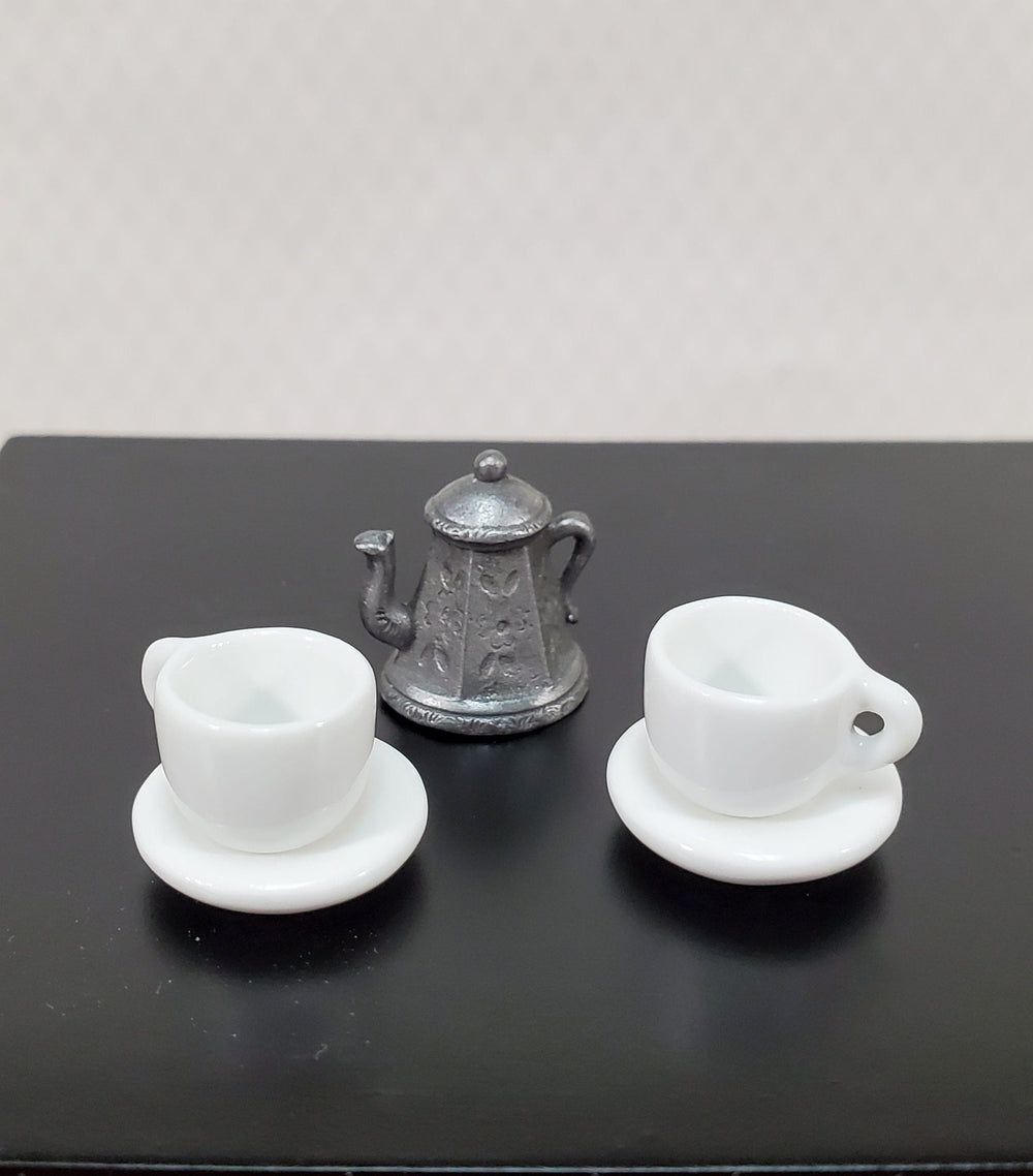 Dollhouse Coffee Mugs Cups with Saucers WHITE 1:12 Scale Miniature Kitchen Dishes - Miniature Crush