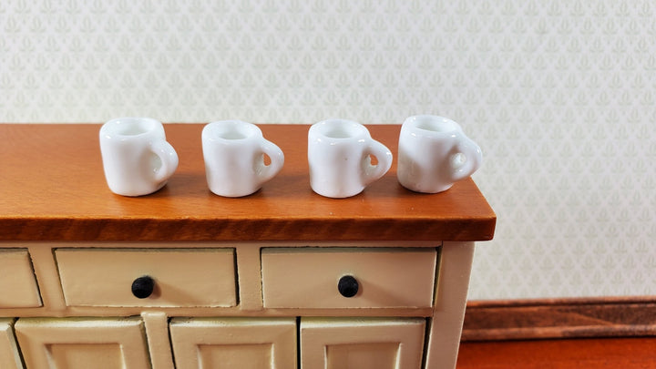 Dollhouse Coffee Mugs Set of 4 Cermaic All White 1/12 Scale Miniature Kitchen - Miniature Crush