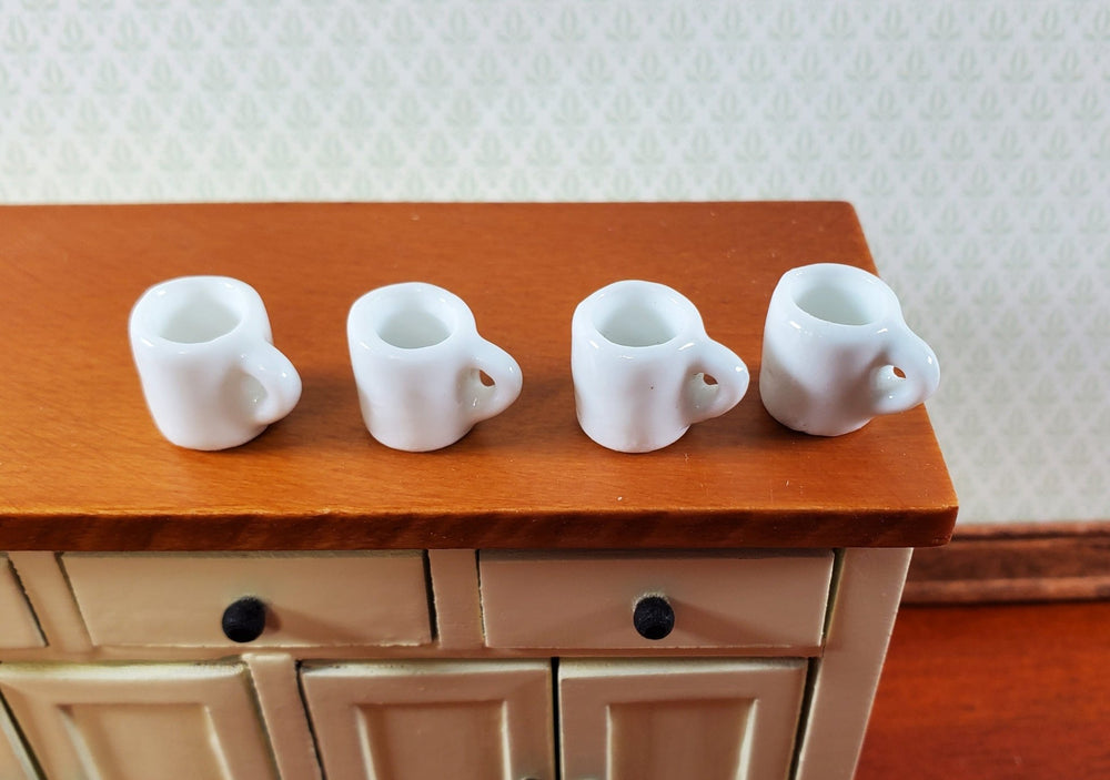 Dollhouse Coffee Mugs Set of 4 Cermaic All White 1/12 Scale Miniature Kitchen - Miniature Crush