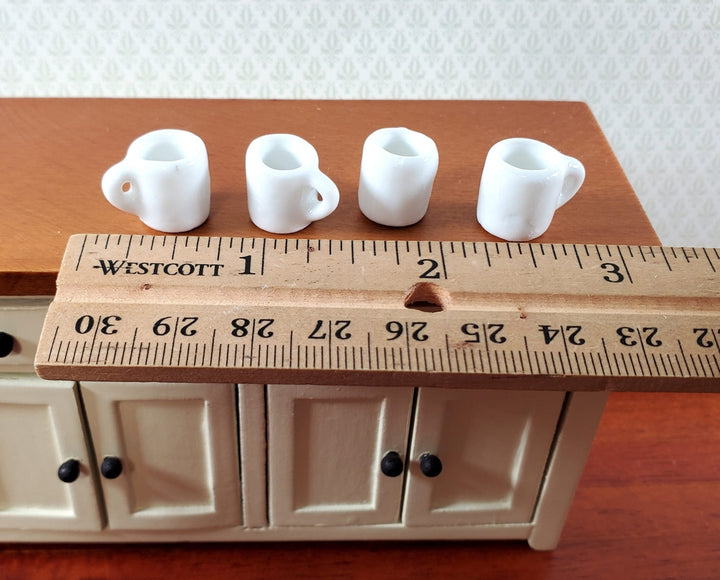 Dollhouse Coffee Mugs Set of 4 Cermaic All White 1/12 Scale Miniature Kitchen - Miniature Crush