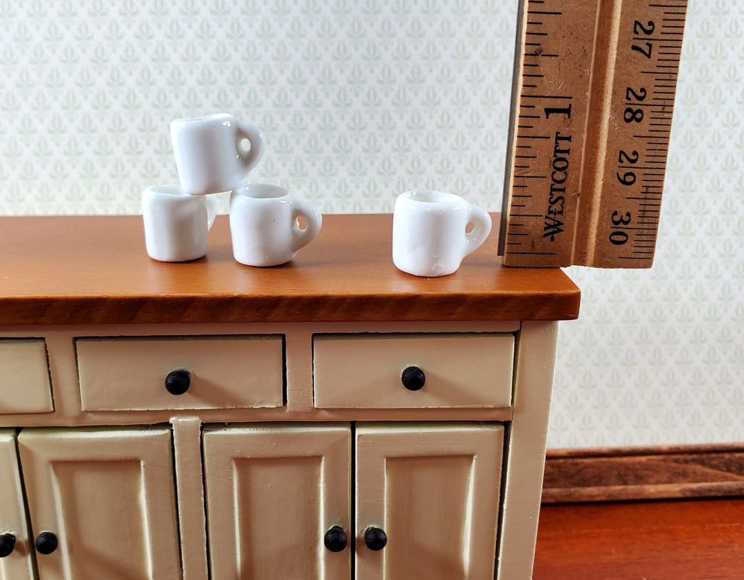 Dollhouse Coffee Mugs Set of 4 Cermaic All White 1/12 Scale Miniature Kitchen - Miniature Crush