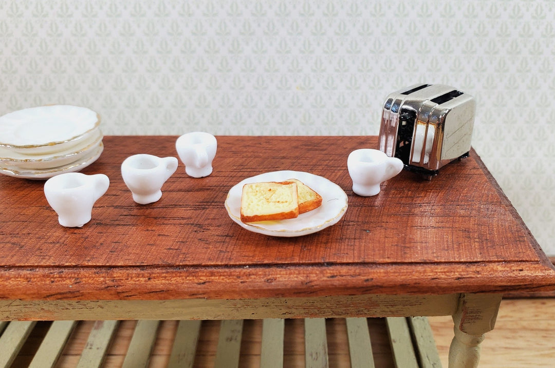 Dollhouse Coffee Mugs Tea Cups Set of 4 Cermaic All White 1/12 Scale Miniature - Miniature Crush