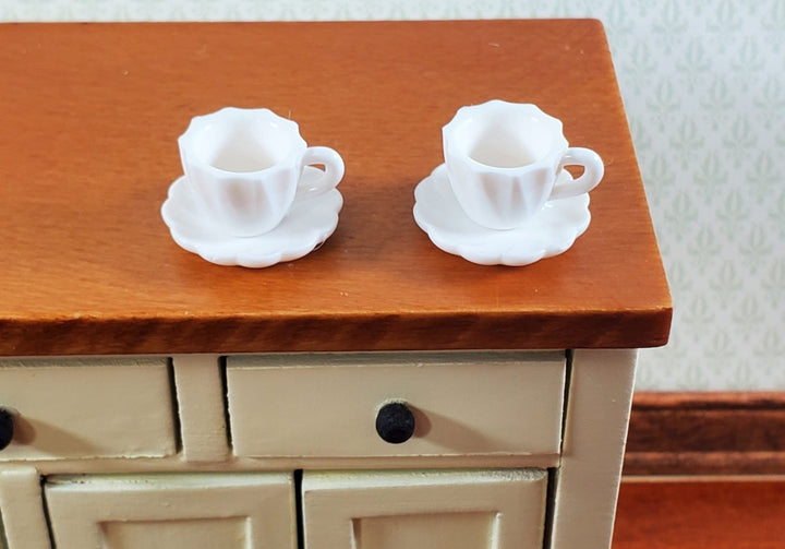 Dollhouse Coffee or Tea Mugs Cups with Saucers WHITE 1:12 Scale Miniature Dishes - Miniature Crush