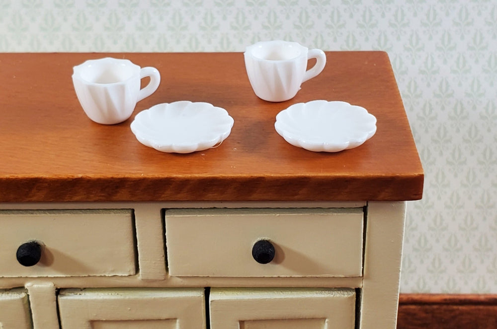 Dollhouse Coffee or Tea Mugs Cups with Saucers WHITE 1:12 Scale Miniature Dishes - Miniature Crush