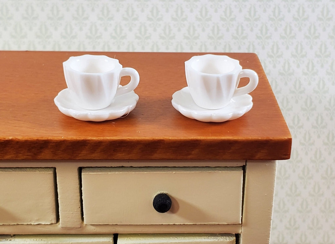 Dollhouse Coffee or Tea Mugs Cups with Saucers WHITE 1:12 Scale Miniature Dishes - Miniature Crush