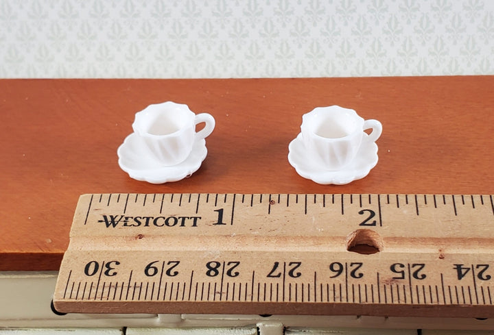 Dollhouse Coffee or Tea Mugs Cups with Saucers WHITE 1:12 Scale Miniature Dishes - Miniature Crush